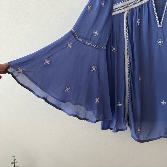 Anthropologie Floreat Adena Blue Embroidered Blouse - Picture 3 of 9